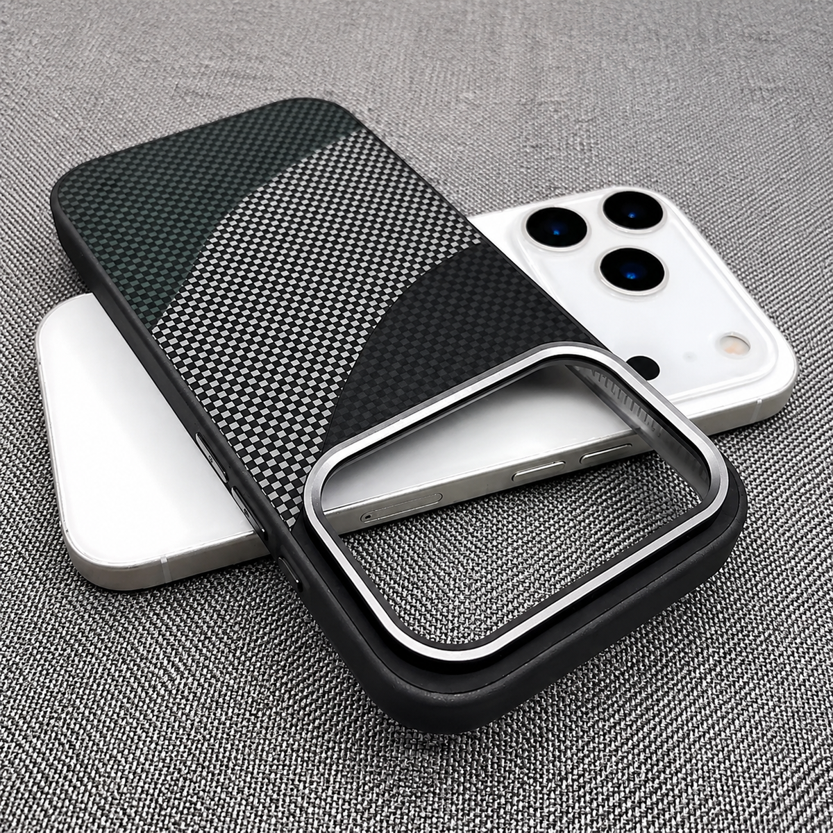 Premium iPhone Case Carbon Fiber Texture MagSafe Armor Cover Alloy Lens Protection Shockproof Non Slip Full Coverage Protective Case