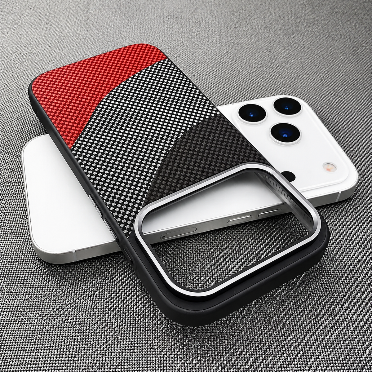 Premium iPhone Case Carbon Fiber Texture MagSafe Armor Cover Alloy Lens Protection Shockproof Non Slip Full Coverage Protective Case