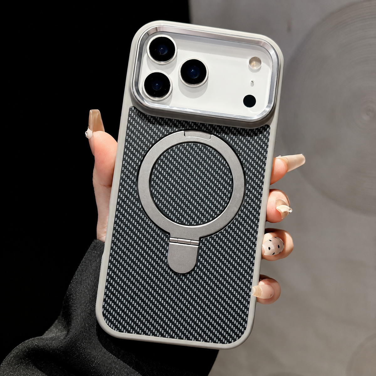 Premium iPhone Case Carbon Fiber Texture Magnetic Stand Holder Cover Shockproof Anti Fingerprint Protection