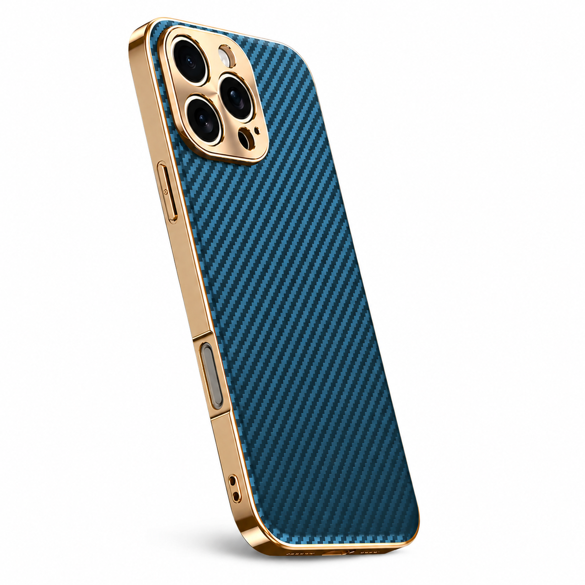 Premium iPhone Case Carbon Fiber Textured Leather Cover Alloy Metal Lens Protection Shockproof Slim Design
