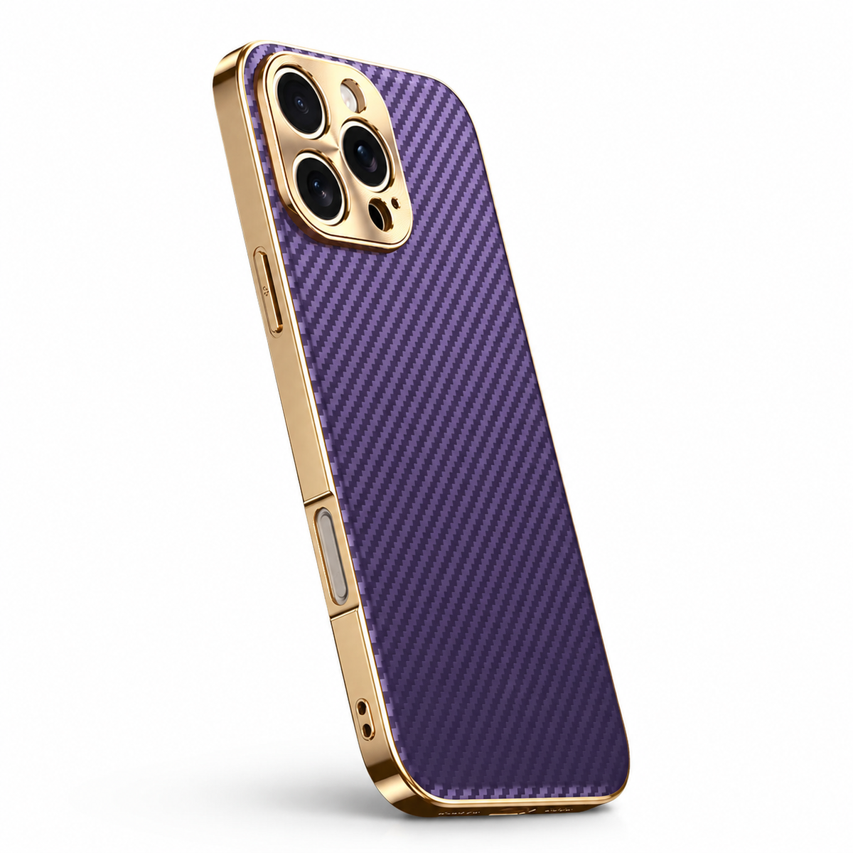 Premium iPhone Case Carbon Fiber Textured Leather Cover Alloy Metal Lens Protection Shockproof Slim Design