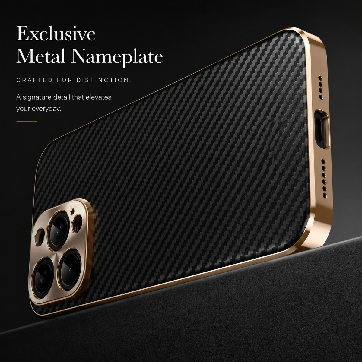 Premium iPhone Case Carbon Fiber Textured Leather Cover Alloy Metal Lens Protection Shockproof Slim Design