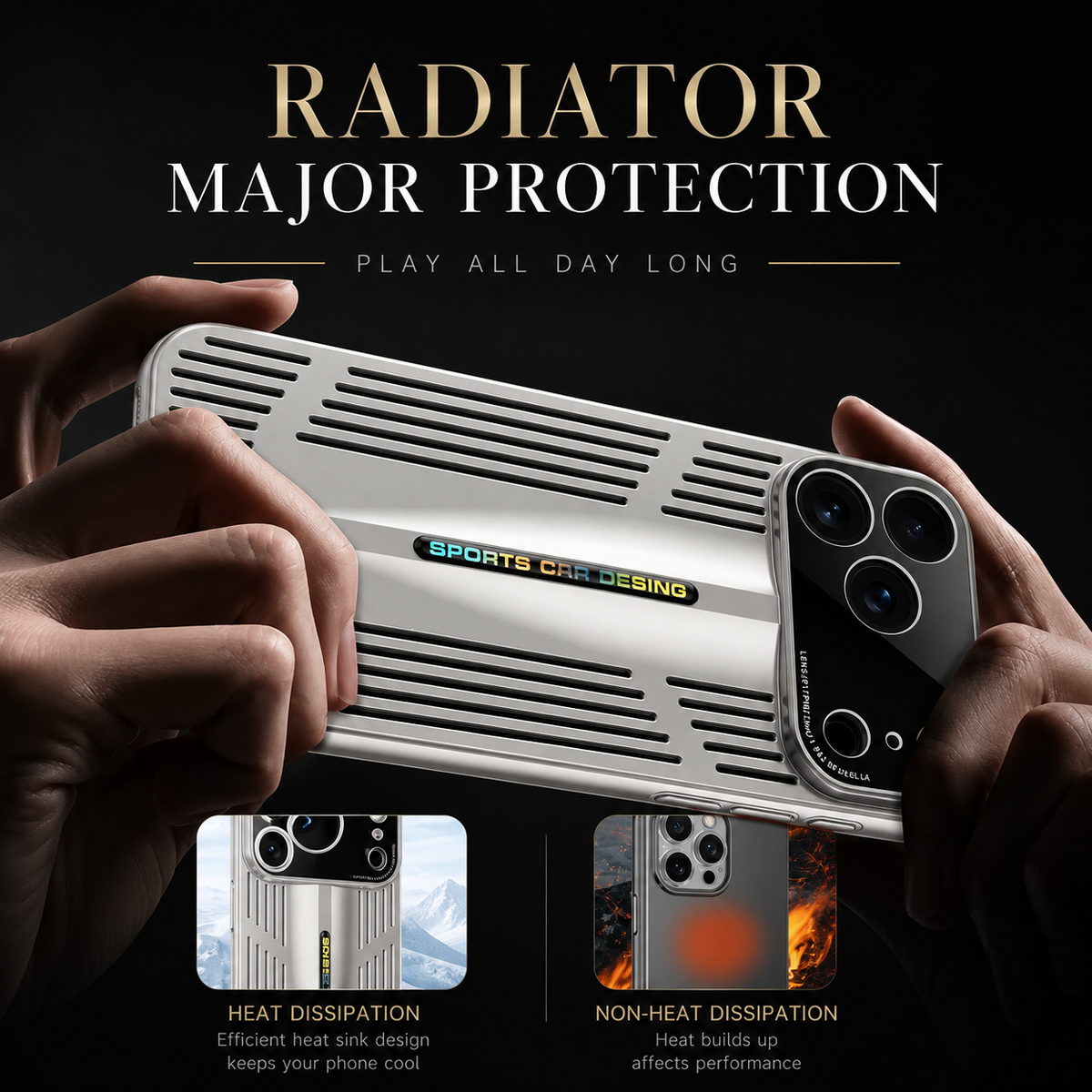 Premium iPhone Case Cooling Blade Heat Dissipation Cover Shockproof Protective PC TPU Anti Scratch Full Coverage Case