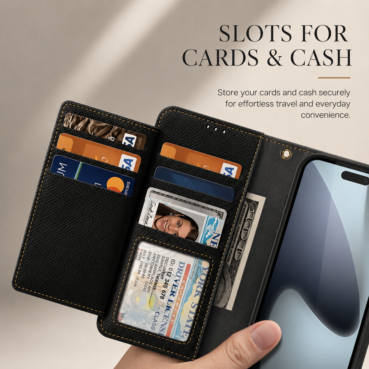Premium iPhone Case Cow Leather Detachable Magnetic Wallet Cover with Card Slots Shockproof Drop Protection Wireless Charging Support and Lanyard Option