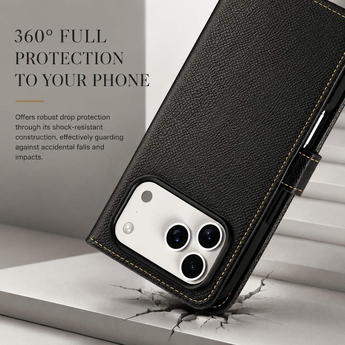 Premium iPhone Case Cow Leather Detachable Magnetic Wallet Cover with Card Slots Shockproof Drop Protection Wireless Charging Support and Lanyard Option