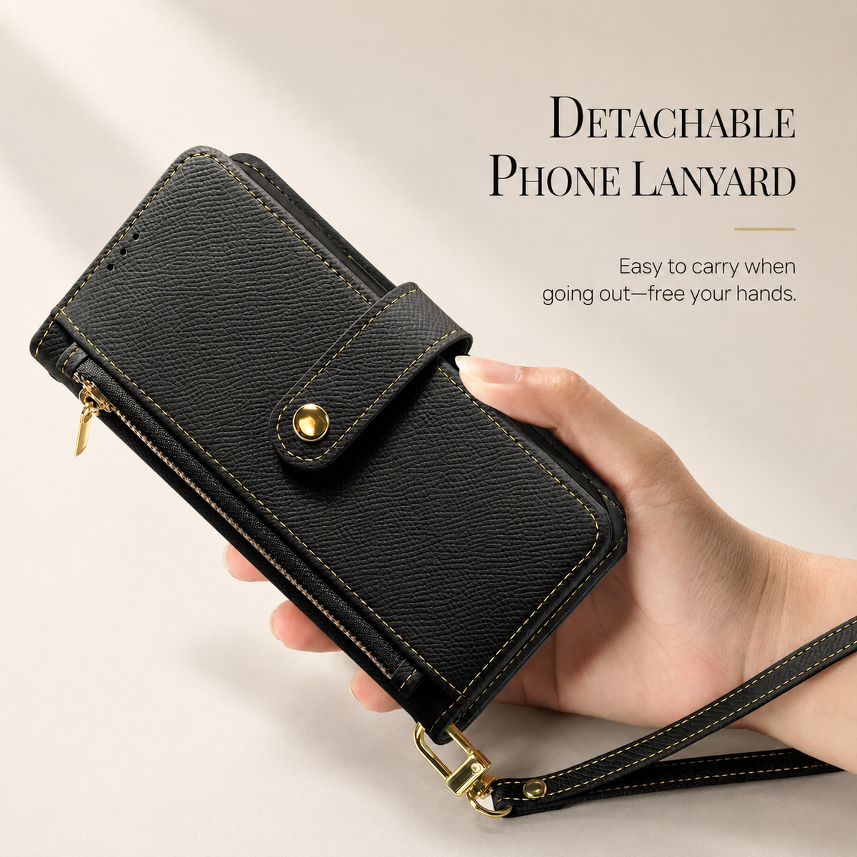 Premium iPhone Case Cow Leather Detachable Magnetic Wallet Cover with Card Slots Shockproof Drop Protection Wireless Charging Support and Lanyard Option