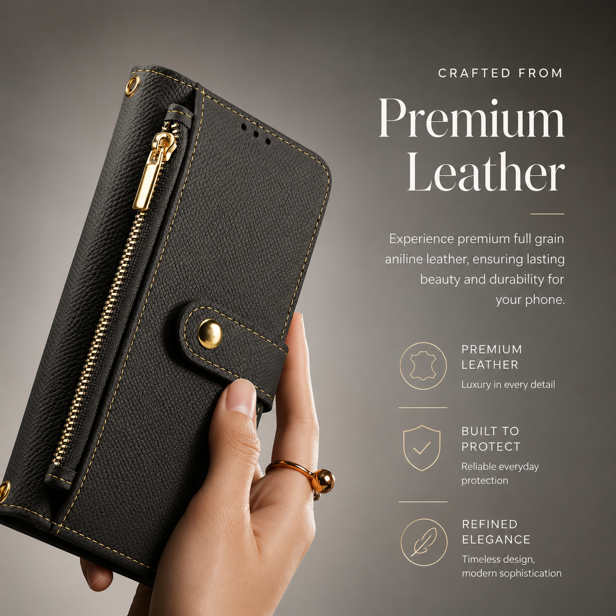 Premium iPhone Case Cow Leather Detachable Magnetic Wallet Cover with Card Slots Shockproof Drop Protection Wireless Charging Support and Lanyard Option