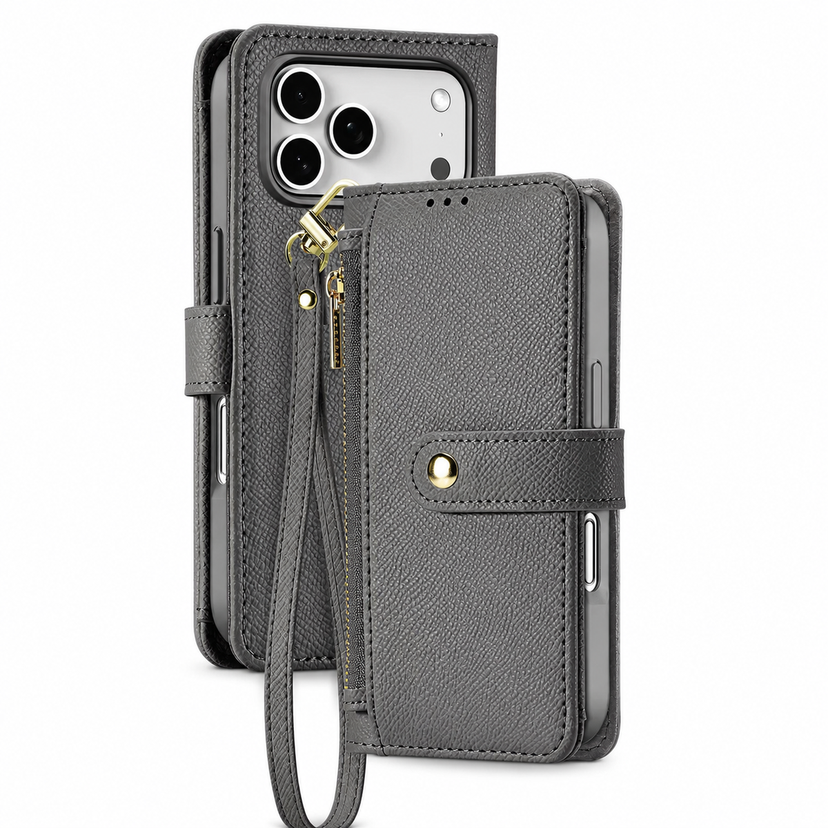Premium iPhone Case Cow Leather Detachable Magnetic Wallet Cover with Card Slots Shockproof Drop Protection Wireless Charging Support and Lanyard Option