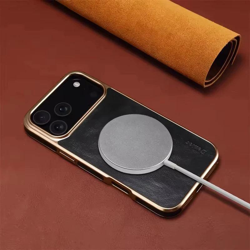 Premium iPhone Case Cowhide Electroplated Leather Cover Heat Resistant Skin Friendly Non Slip Lightweight Protective Case
