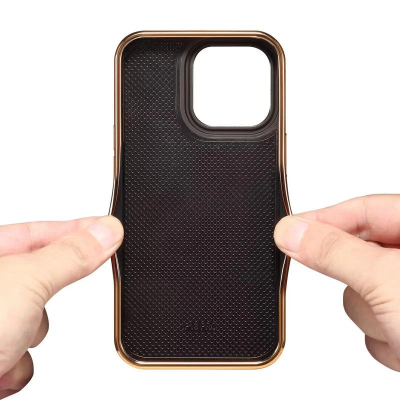 Premium iPhone Case Cowhide Electroplated Leather Cover Heat Resistant Skin Friendly Non Slip Lightweight Protective Case