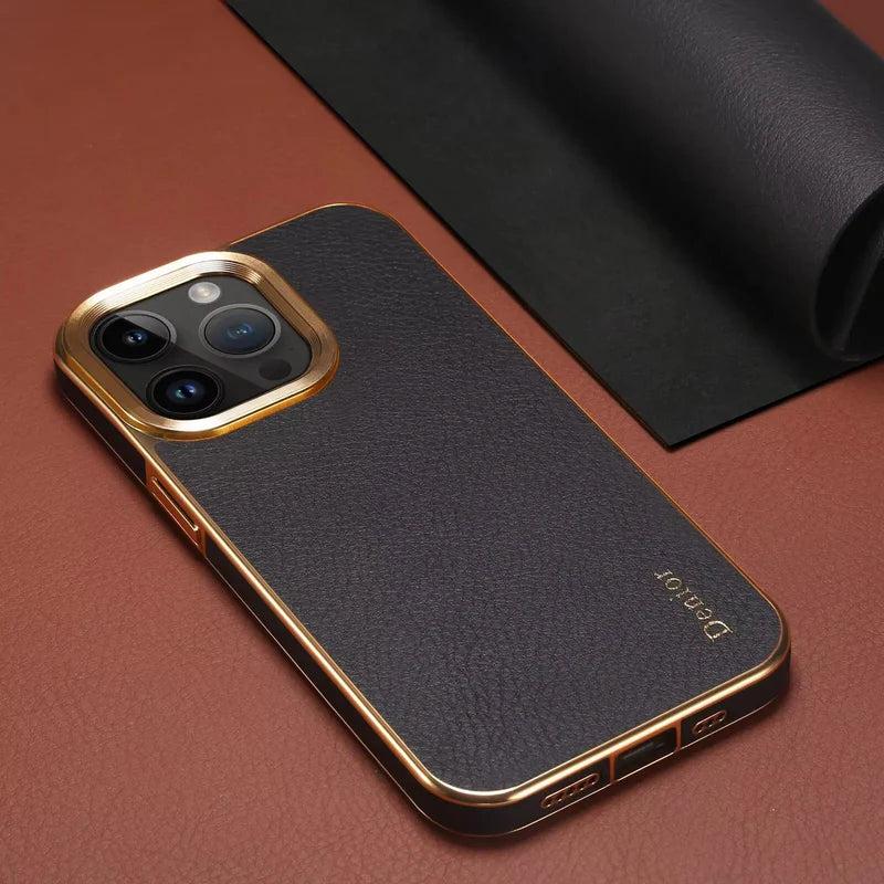 Premium iPhone Case Cowhide Electroplated Leather Cover Heat Resistant Skin Friendly Non Slip Lightweight Protective Case