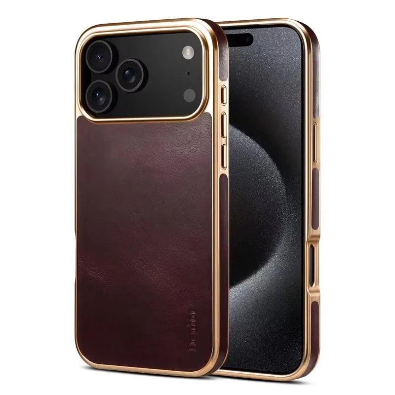Premium iPhone Case Cowhide Electroplated Leather Cover Heat Resistant Skin Friendly Non Slip Lightweight Protective Case