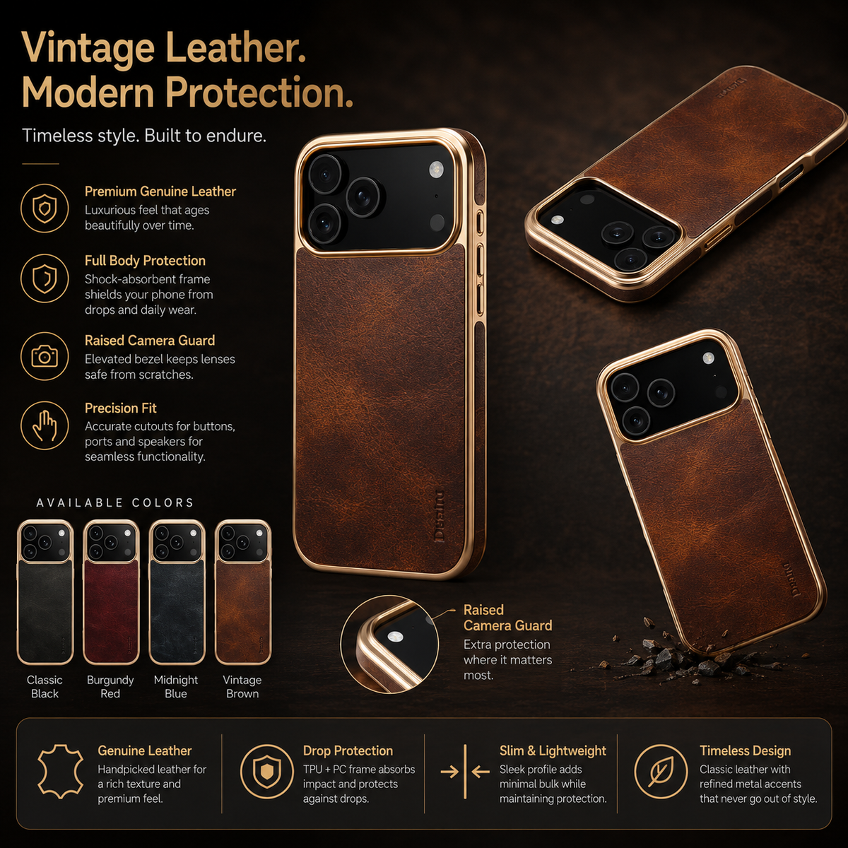 Premium iPhone Case Cowhide Electroplated Leather Cover Heat Resistant Skin Friendly Non Slip Lightweight Protective Case