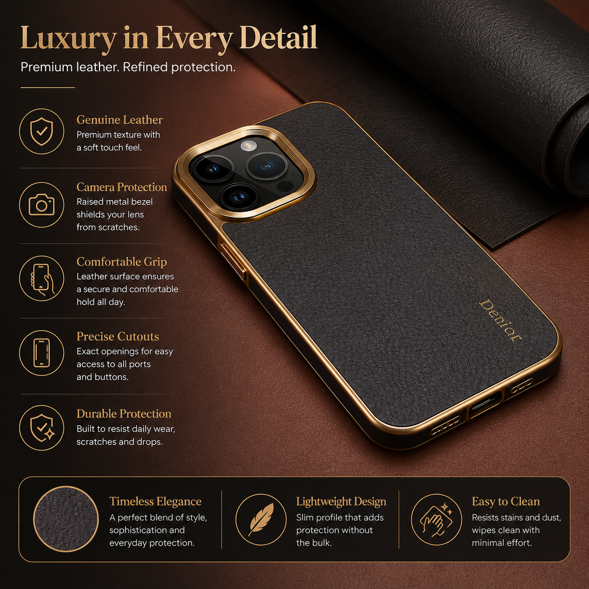 Premium iPhone Case Cowhide Electroplated Leather Cover Heat Resistant Skin Friendly Non Slip Lightweight Protective Case