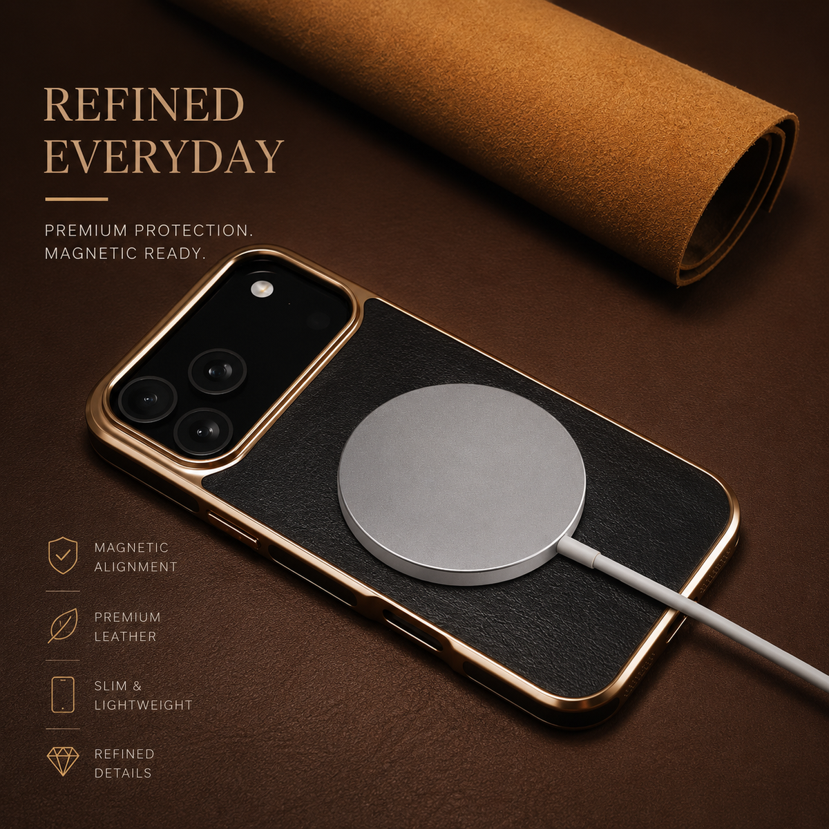 Premium iPhone Case Cowhide Electroplated Leather Cover Heat Resistant Skin Friendly Non Slip Lightweight Protective Design