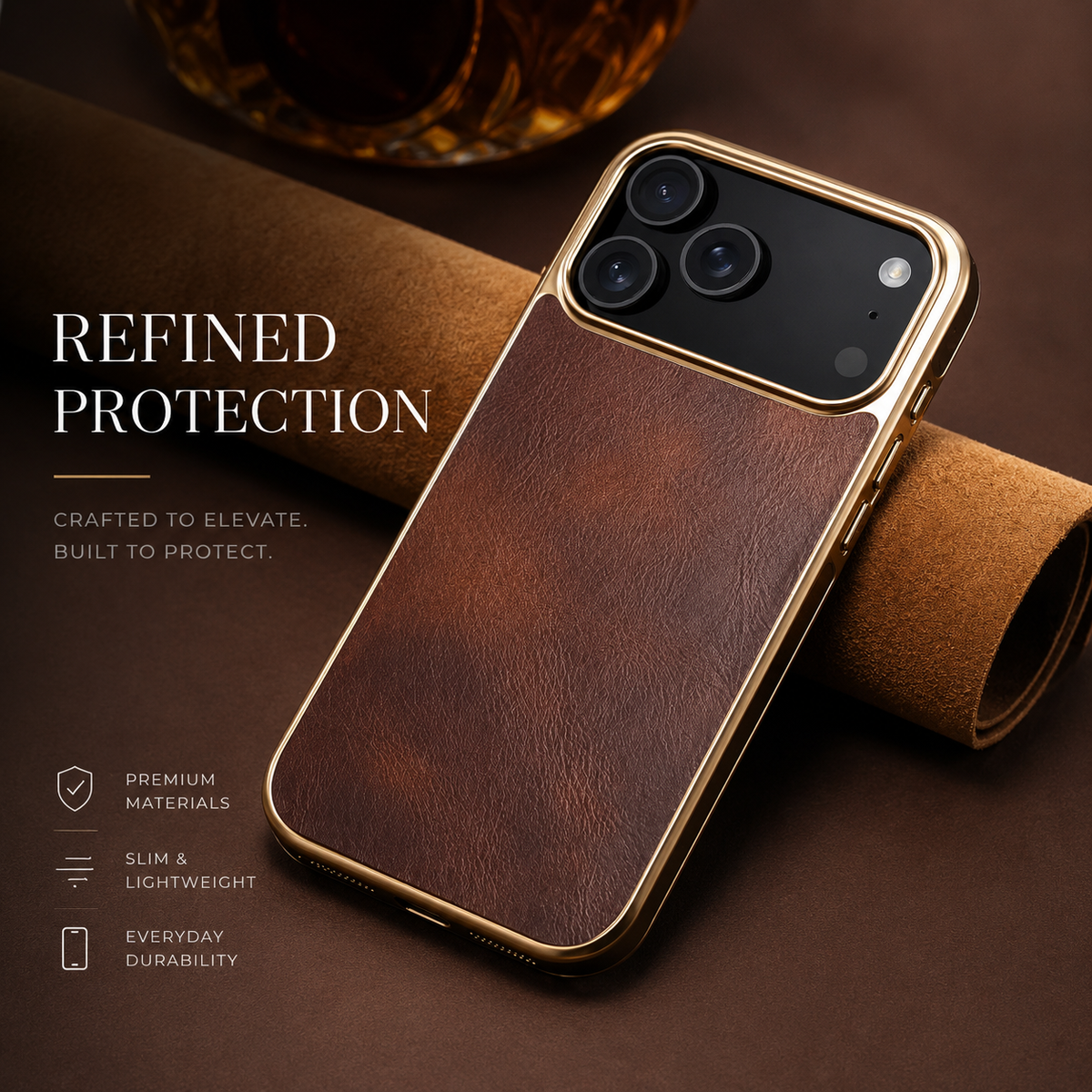 Premium iPhone Case Cowhide Electroplated Leather Cover Heat Resistant Skin Friendly Non Slip Lightweight Protective Design