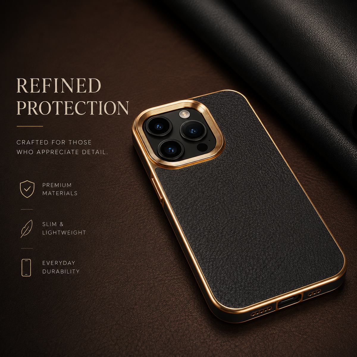 Premium iPhone Case Cowhide Electroplated Leather Cover Heat Resistant Skin Friendly Non Slip Lightweight Protective Design