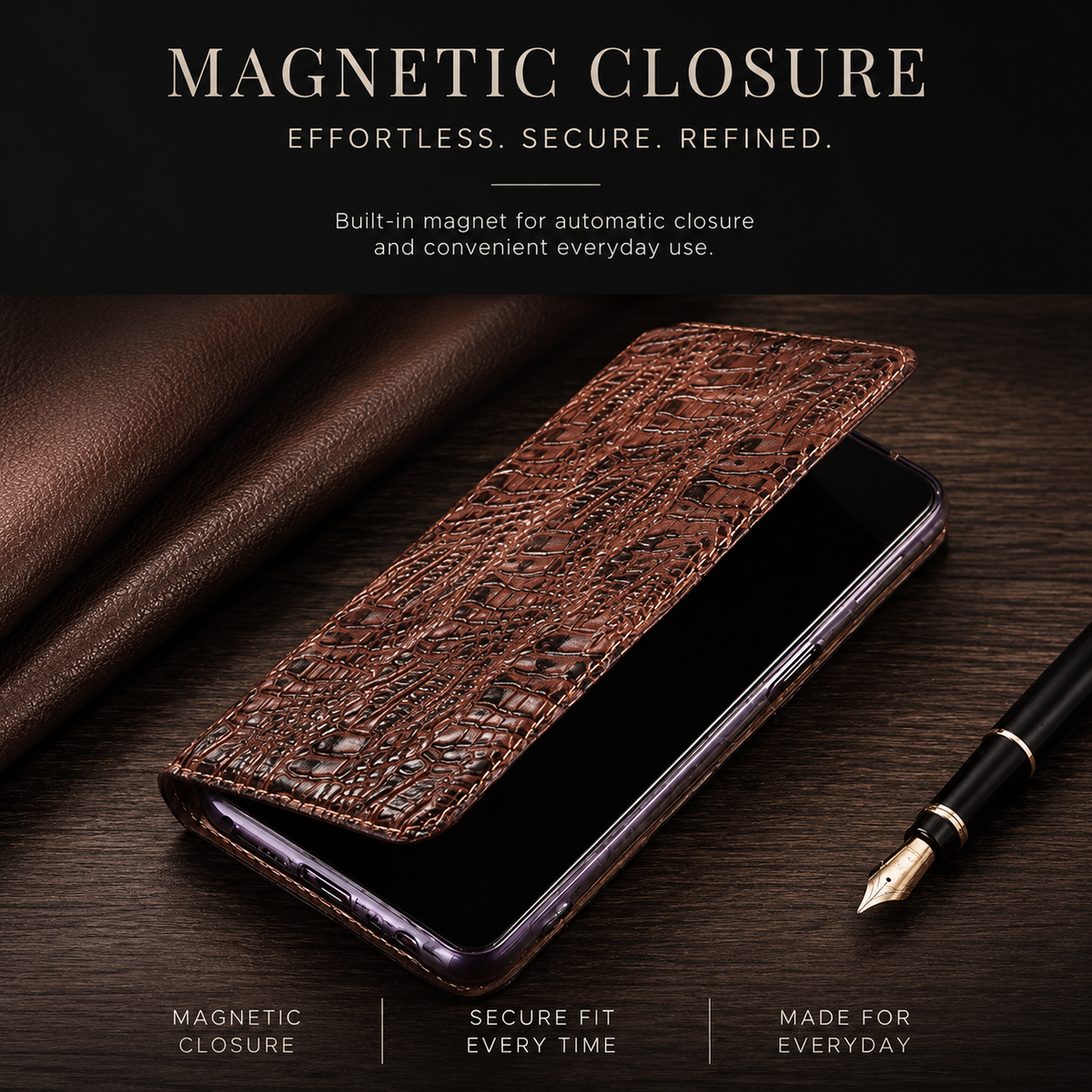 Premium iPhone Case Crocodile Texture Genuine Leather Flip Cover Card Pocket Non Slip Full Protection Design