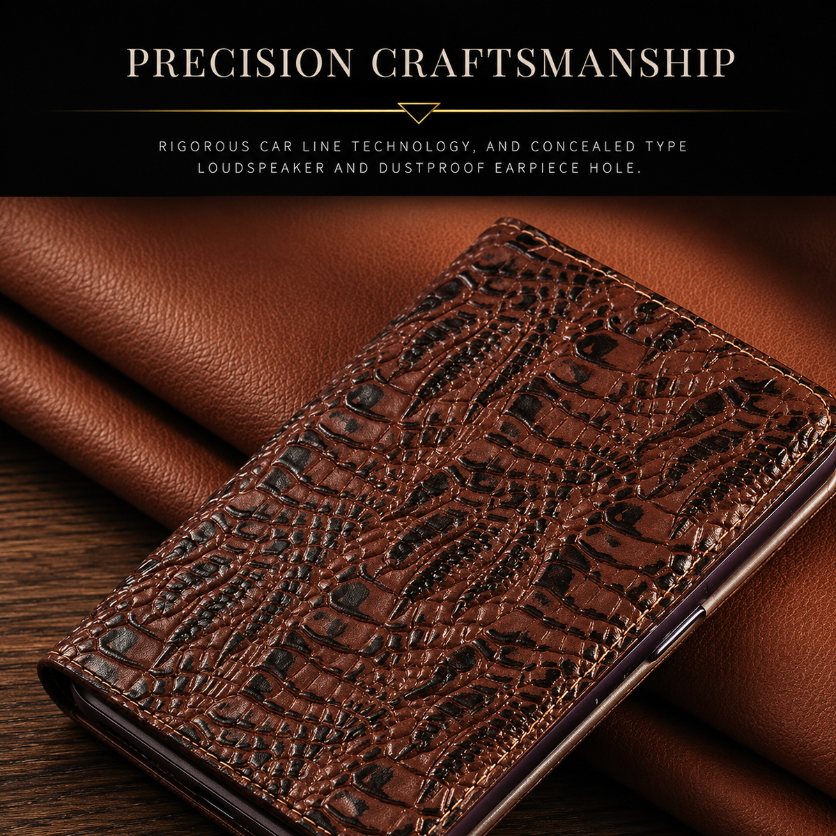Premium iPhone Case Crocodile Texture Genuine Leather Flip Cover Card Pocket Non Slip Full Protection Design