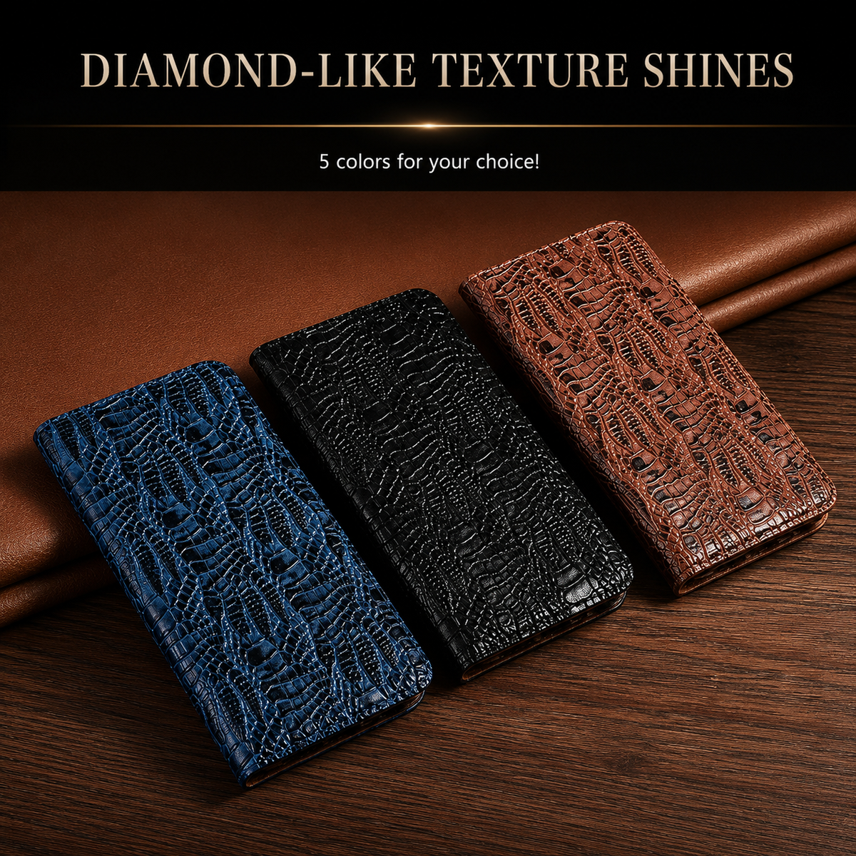 Premium iPhone Case Crocodile Texture Genuine Leather Flip Cover Card Pocket Non Slip Full Protection Design
