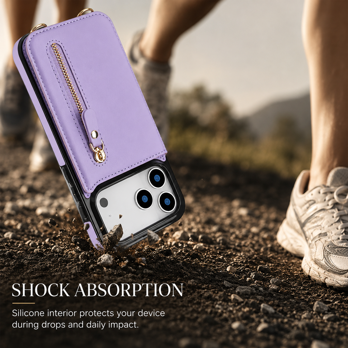 Premium iPhone Case Crossbody Leather RFID Wallet Cover with Zipper Card Slot Lanyard Strap Shockproof Anti Fingerprint Protective Design