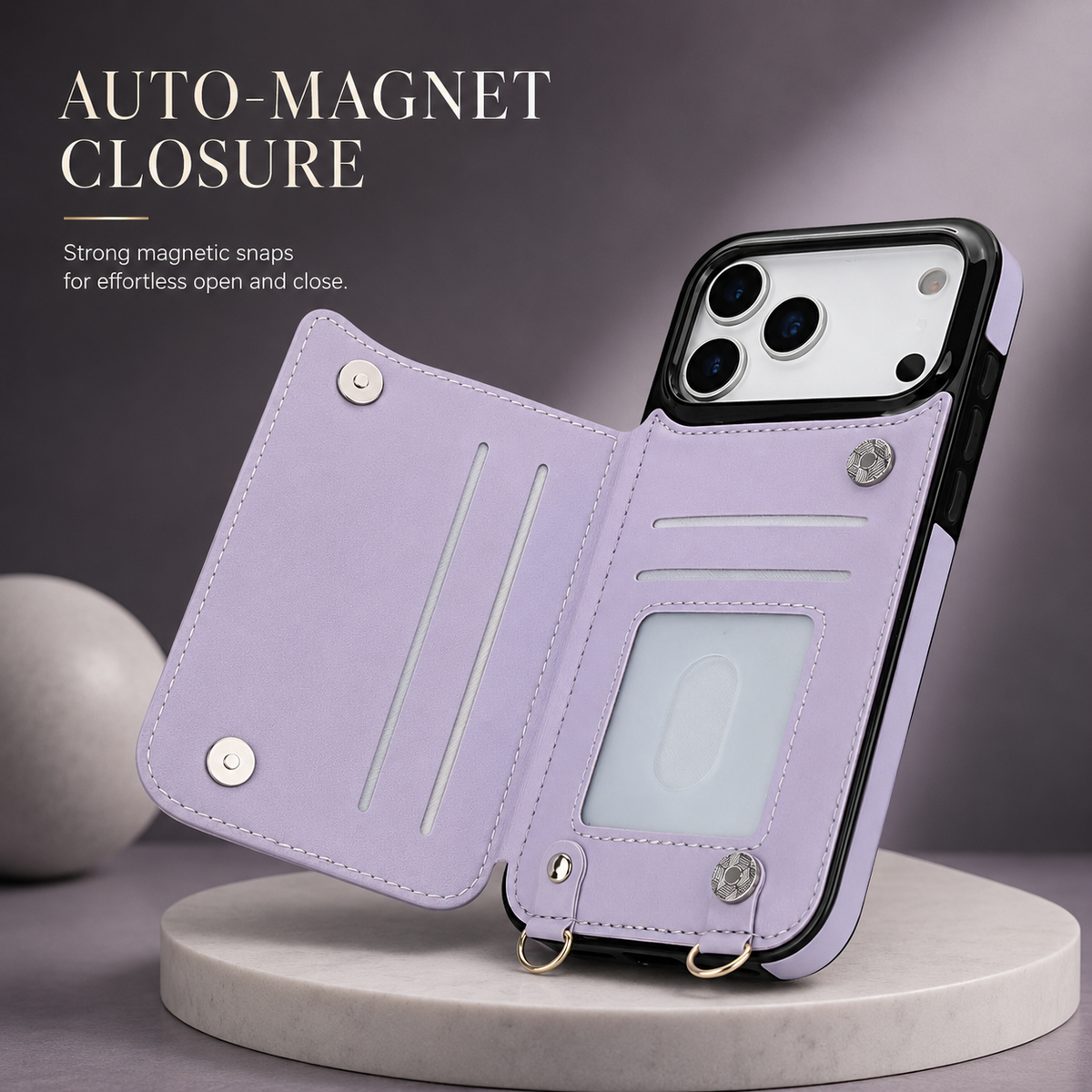 Premium iPhone Case Crossbody Leather RFID Wallet Cover with Zipper Card Slot Lanyard Strap Shockproof Anti Fingerprint Protective Design
