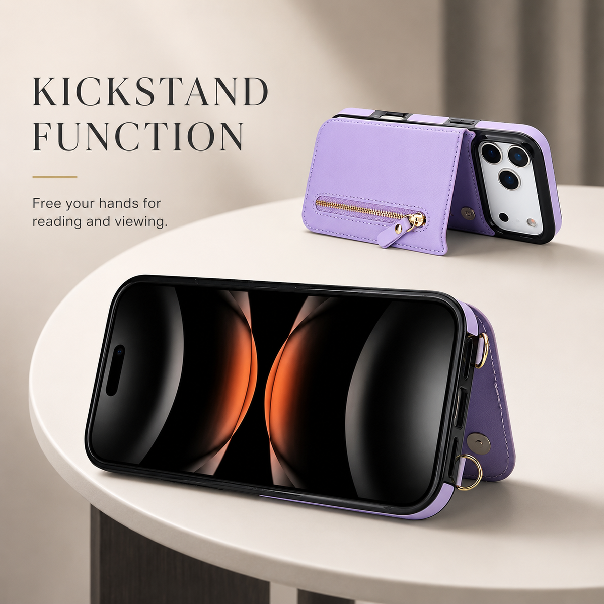 Premium iPhone Case Crossbody Leather RFID Wallet Cover with Zipper Card Slot Lanyard Strap Shockproof Anti Fingerprint Protective Design