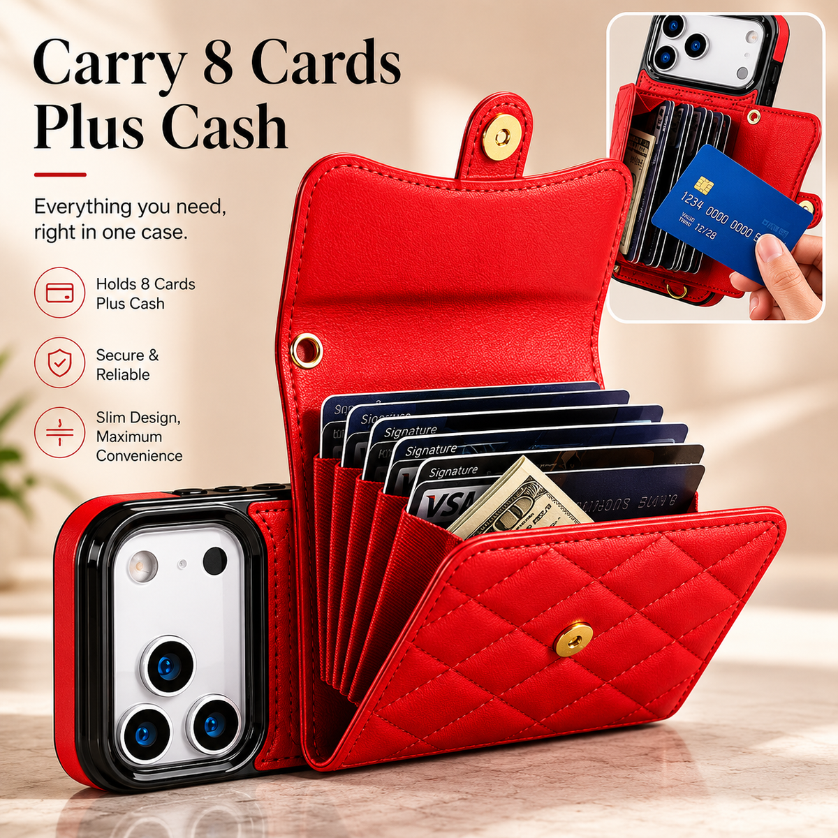 Premium iPhone Case Crossbody Leather Wallet Cover Wrist Shoulder Strap Card Coin Storage Shockproof Protection