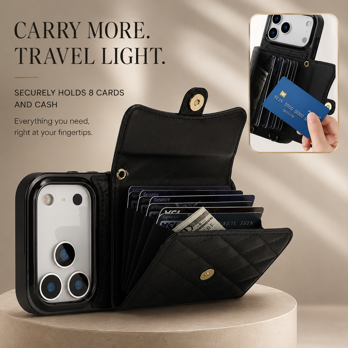 Premium iPhone Case Crossbody Leather Wallet Cover Wrist Shoulder Strap Card Coin Storage Shockproof Protection