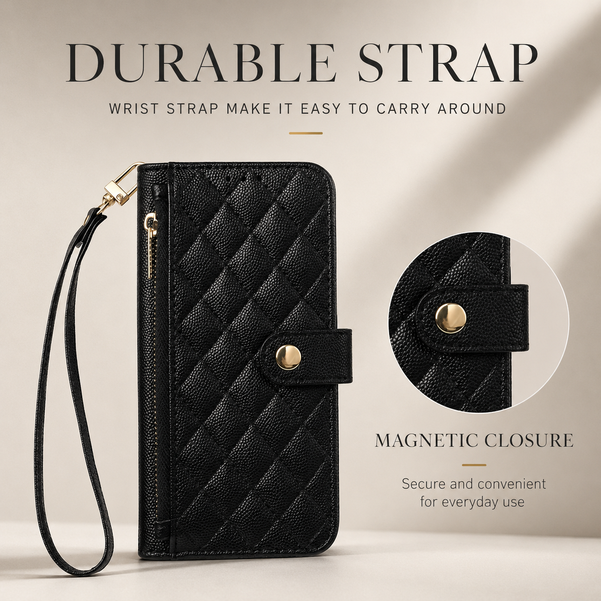 Premium iPhone Case Crossbody Leather Wallet Cover with Card Holder Lanyard Strap Anti Scratch Non Slip Protective PU Design