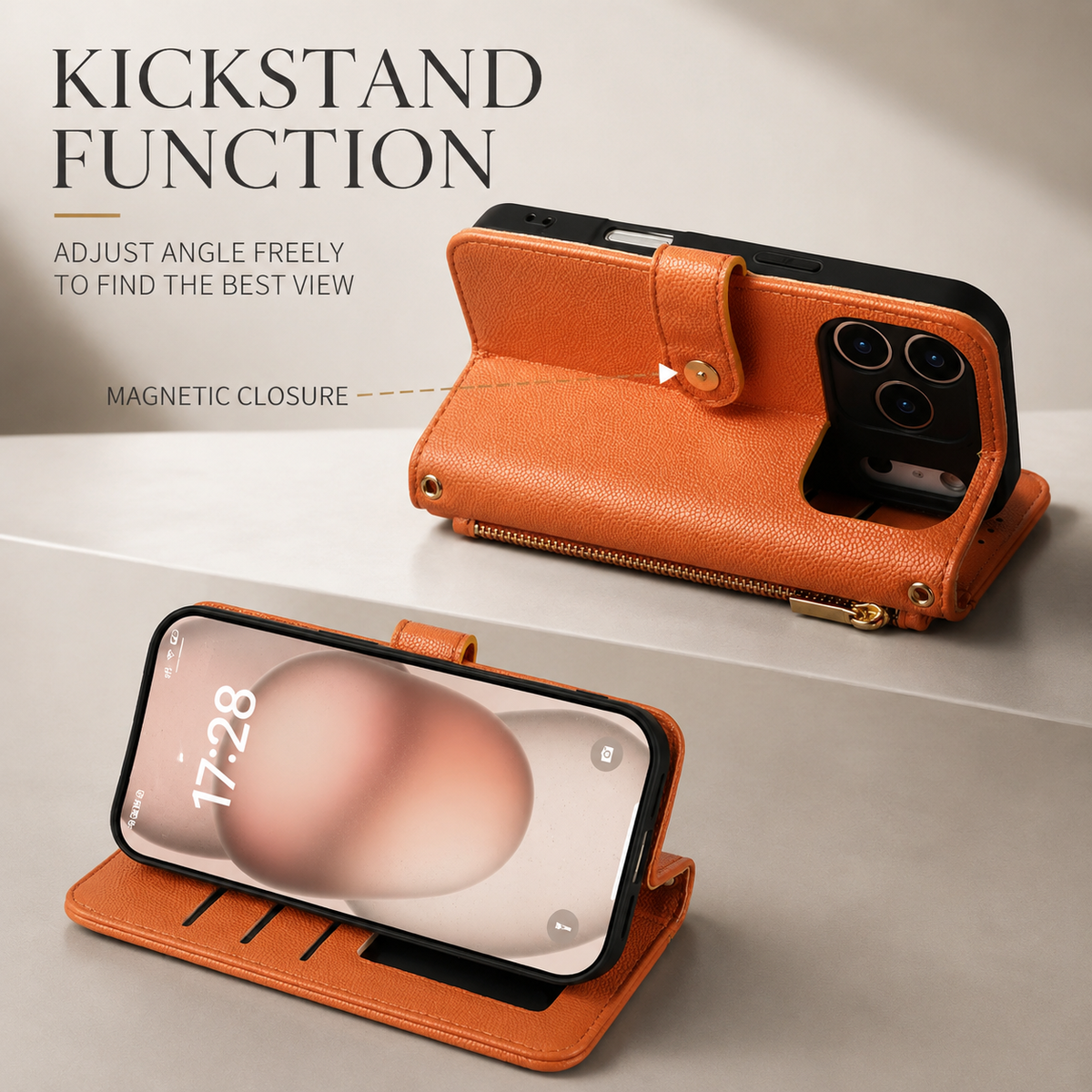 Premium iPhone Case Crossbody Leather Wallet Cover with Card Holder Lanyard Strap Anti Scratch Non Slip Protective PU Design