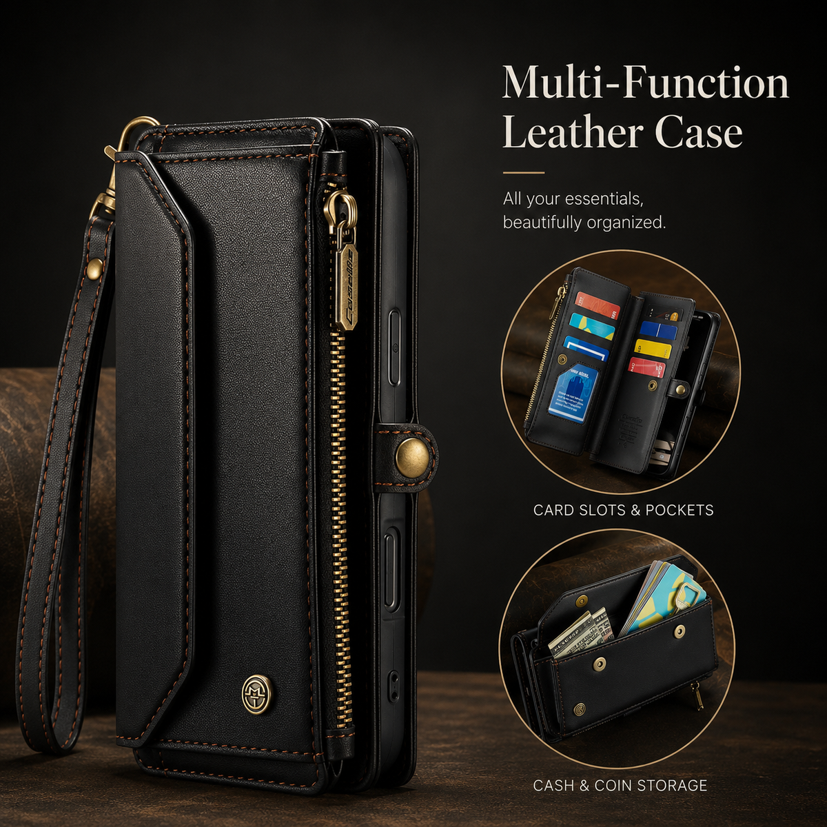Premium iPhone Case Crossbody RFID Blocking PU Leather Wallet Cover Card Holder Wristlet Shoulder Strap Protection