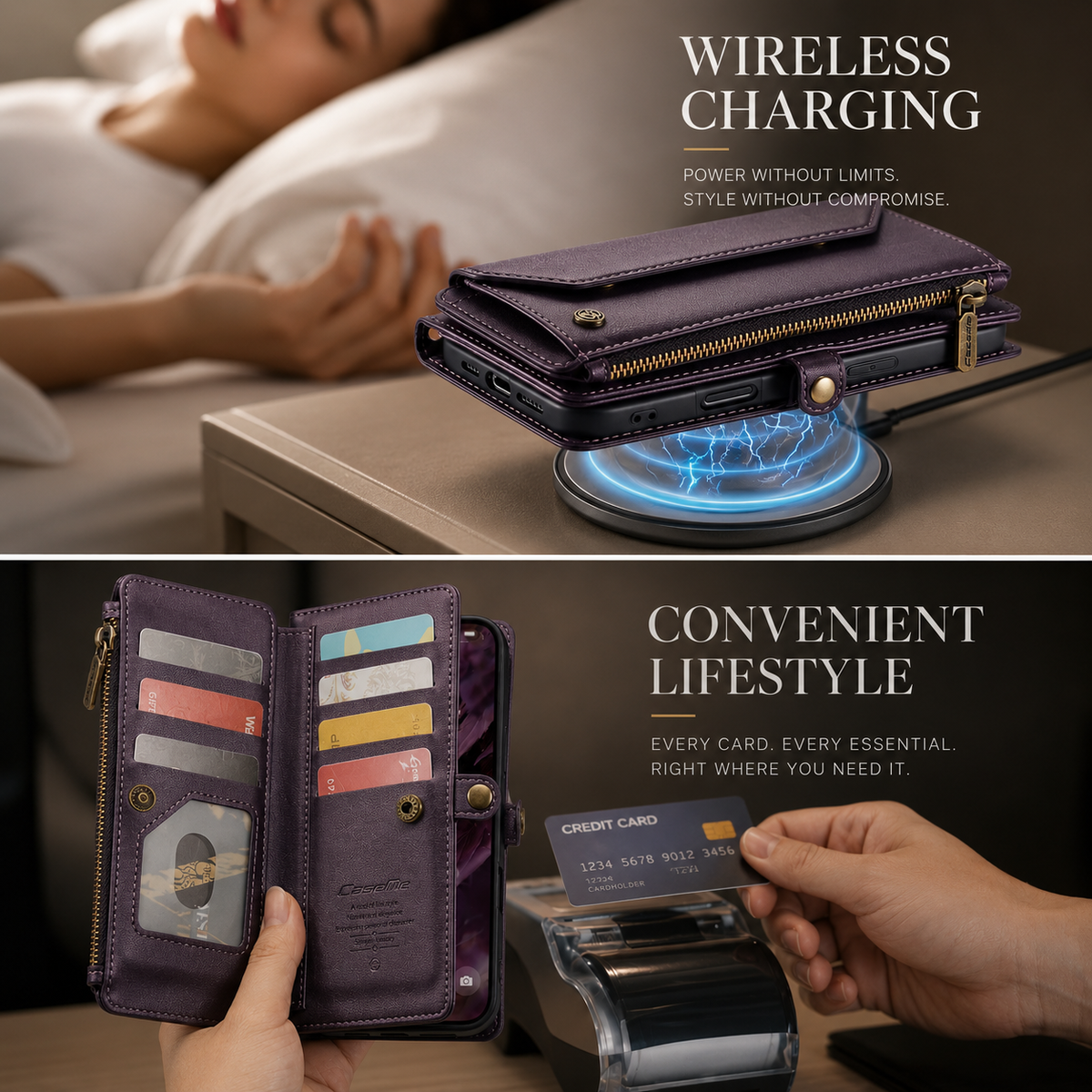 Premium iPhone Case Crossbody RFID Blocking PU Leather Wallet Cover Card Holder Wristlet Shoulder Strap Protection