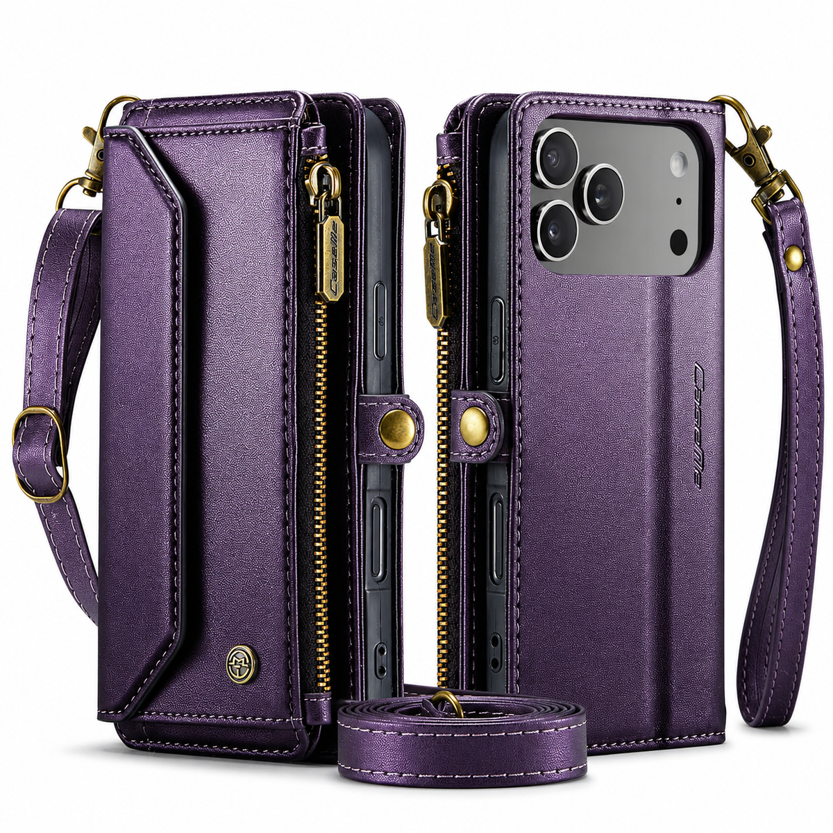 Premium iPhone Case Crossbody RFID Blocking PU Leather Wallet Cover Card Holder Wristlet Shoulder Strap Protection