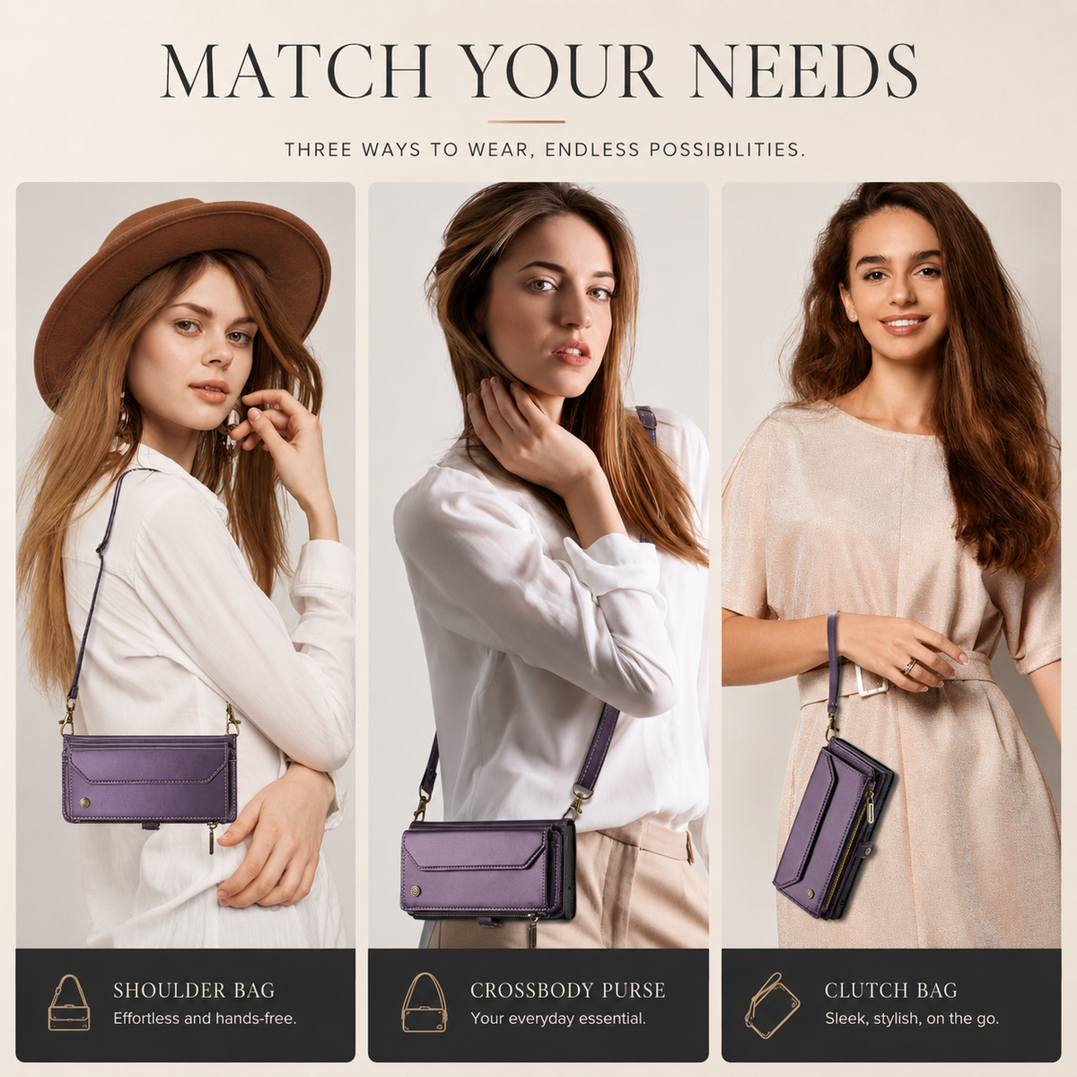 Premium iPhone Case Crossbody RFID Blocking PU Leather Wallet Cover Card Holder Wristlet Shoulder Strap Protection