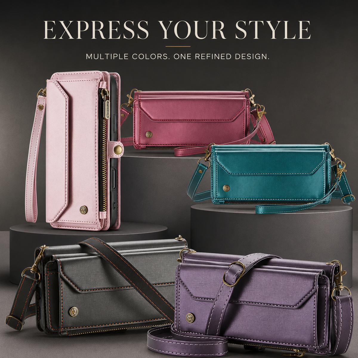 Premium iPhone Case Crossbody RFID Blocking PU Leather Wallet Cover with 7 To 10 Card Holder Wristlet Shoulder Strap Shockproof Protective Design
