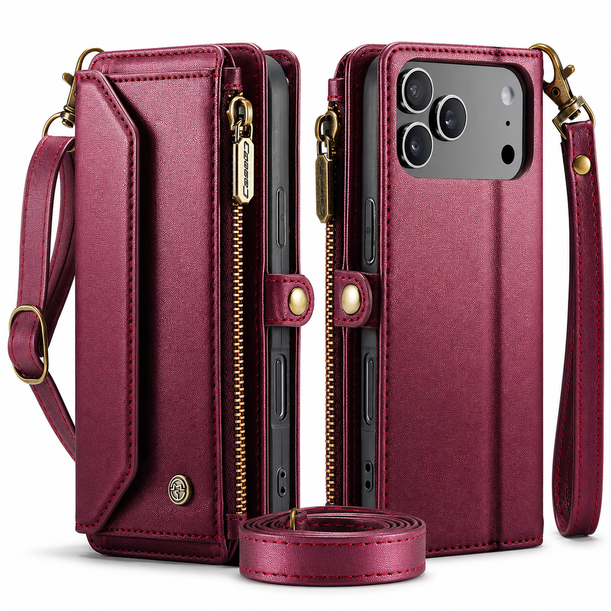 Premium iPhone Case Crossbody RFID Blocking PU Leather Wallet Cover with 7 To 10 Card Holder Wristlet Shoulder Strap Shockproof Protective Design