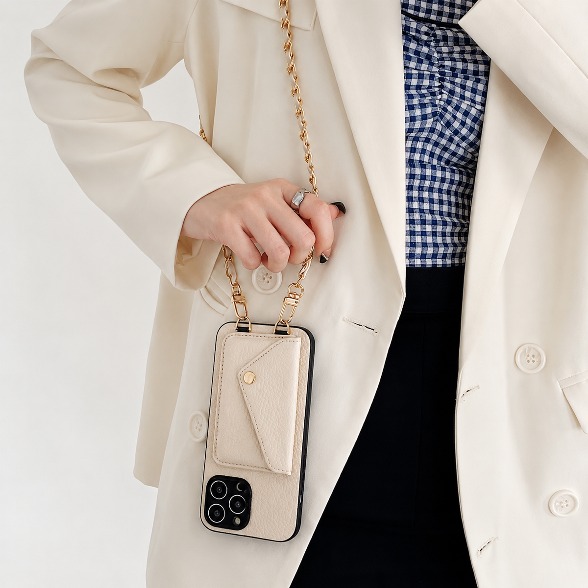 Premium iPhone Case Crossbody Wallet Cover Card Holder Chain Strap PU Leather Full Protection Design
