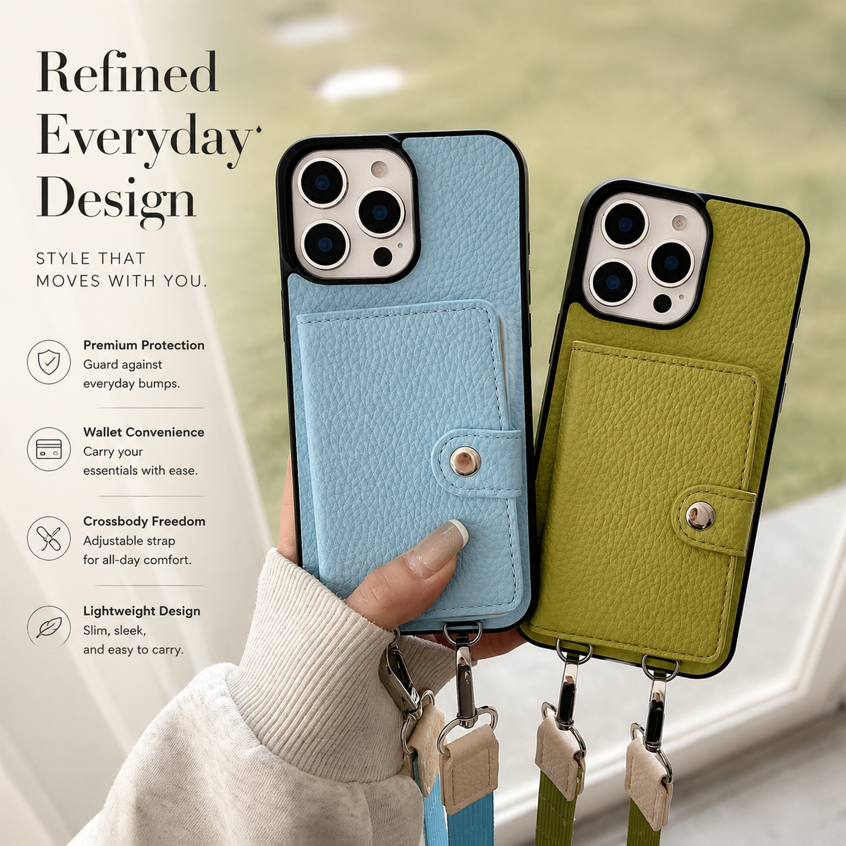 Premium iPhone Case Crossbody Wallet Cover PU Leather Card Holder RFID Protection Full Protection