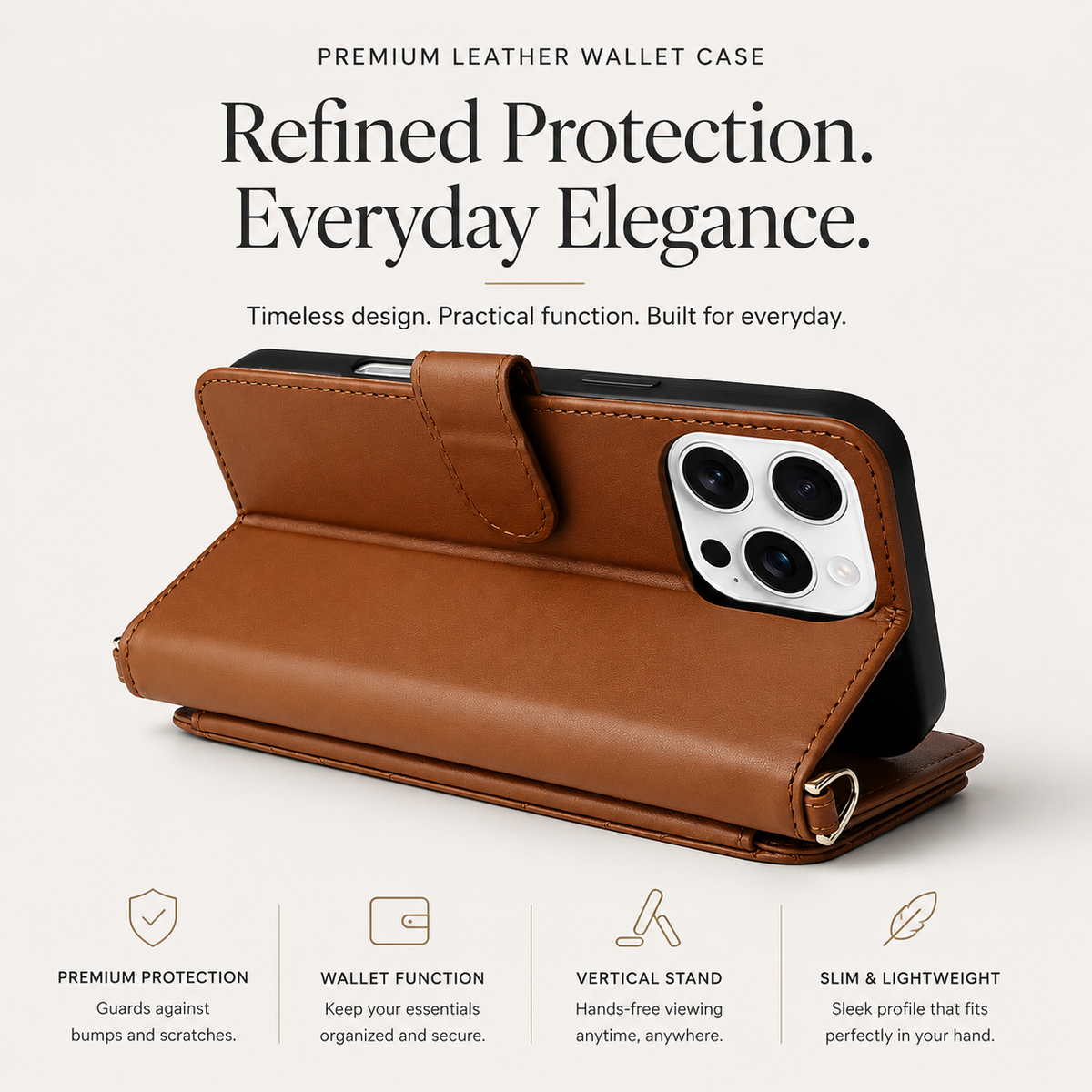 Premium iPhone Case Crossbody Wallet Cover PU Leather Card Holder Shoulder Strap Shockproof Full Protection