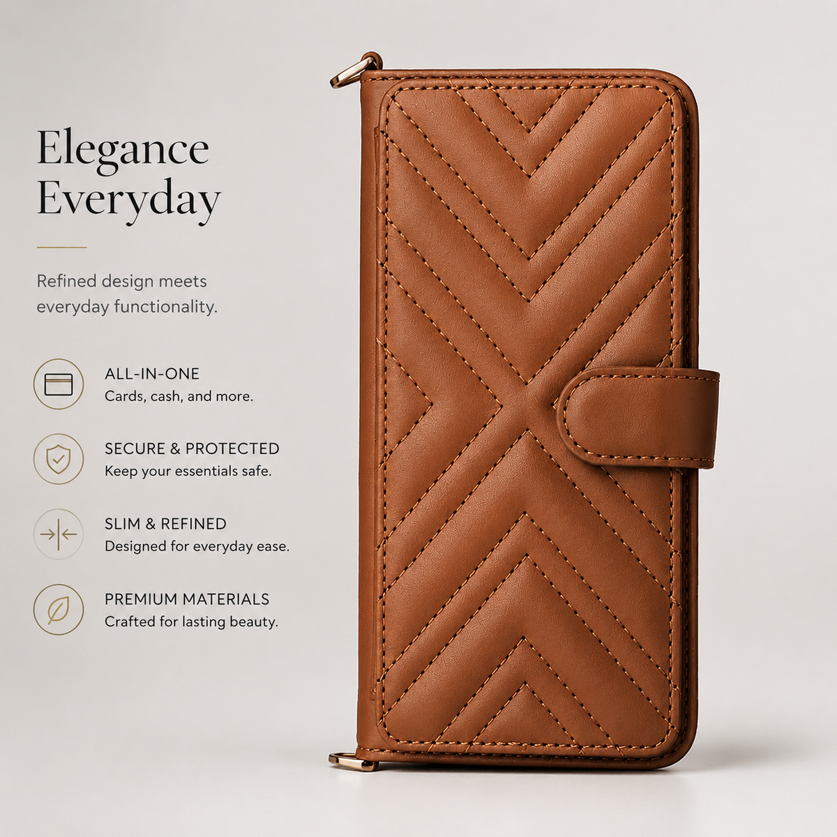Premium iPhone Case Crossbody Wallet Cover PU Leather Card Holder Shoulder Strap Shockproof Full Protection