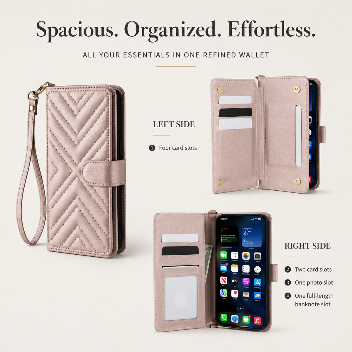Premium iPhone Case Crossbody Wallet Cover PU Leather Card Holder Shoulder Strap Shockproof Full Protection