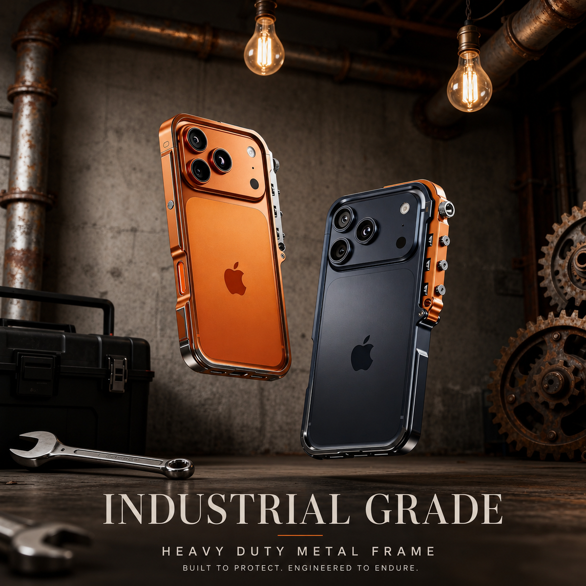 Premium iPhone Case Cyberpunk Aluminum Alloy Mechanical Bumper Shockproof Metal Frame Heavy Duty Drop Protection Design