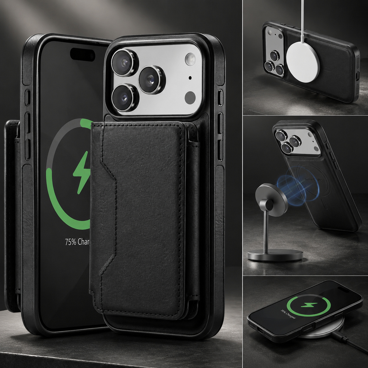 Premium iPhone Case Detachable Magnetic Leather Wallet Cover Card Holder MagSafe Shockproof Scratch Resistant Protection