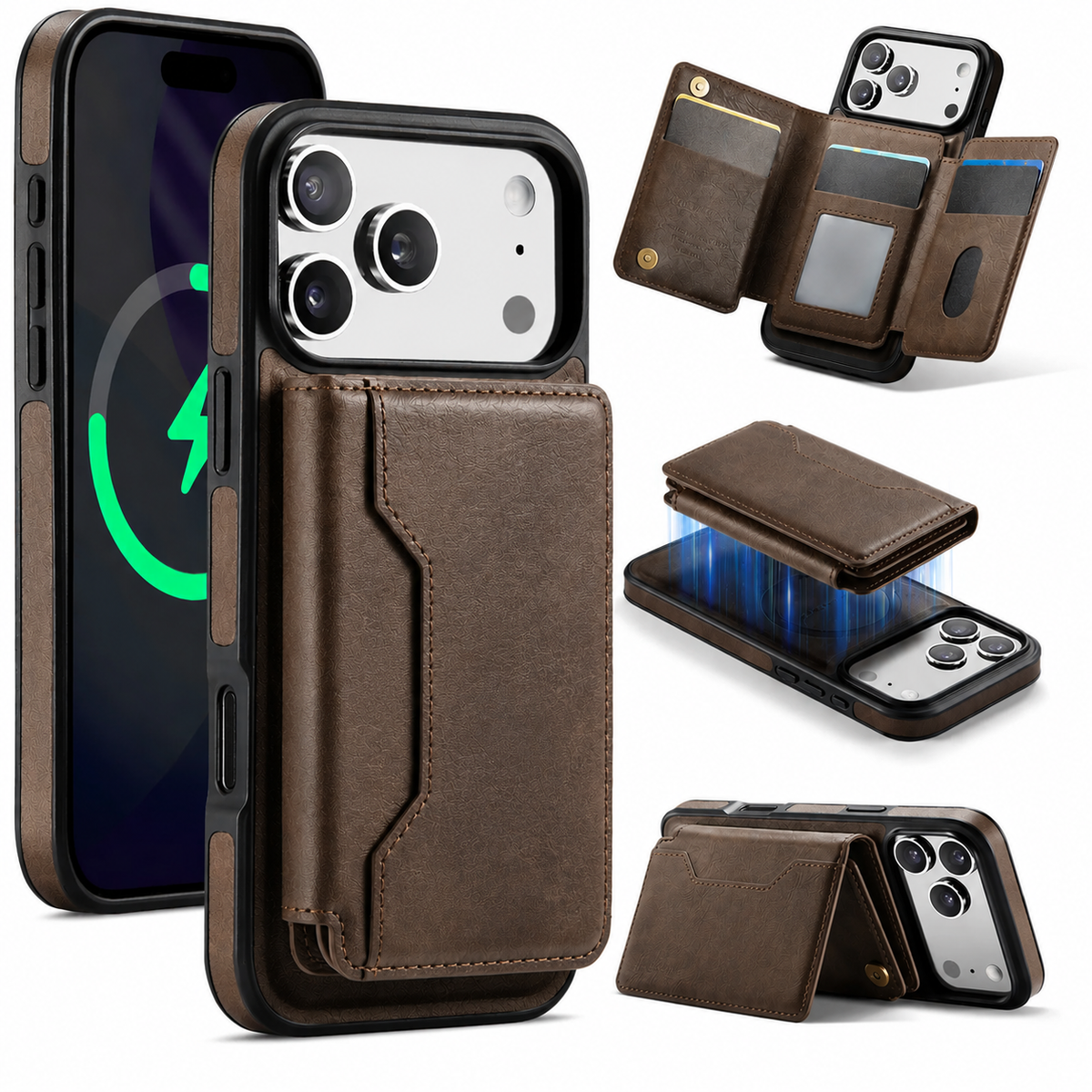 Premium iPhone Case Detachable Magnetic Leather Wallet Cover Card Holder MagSafe Shockproof Scratch Resistant Protection