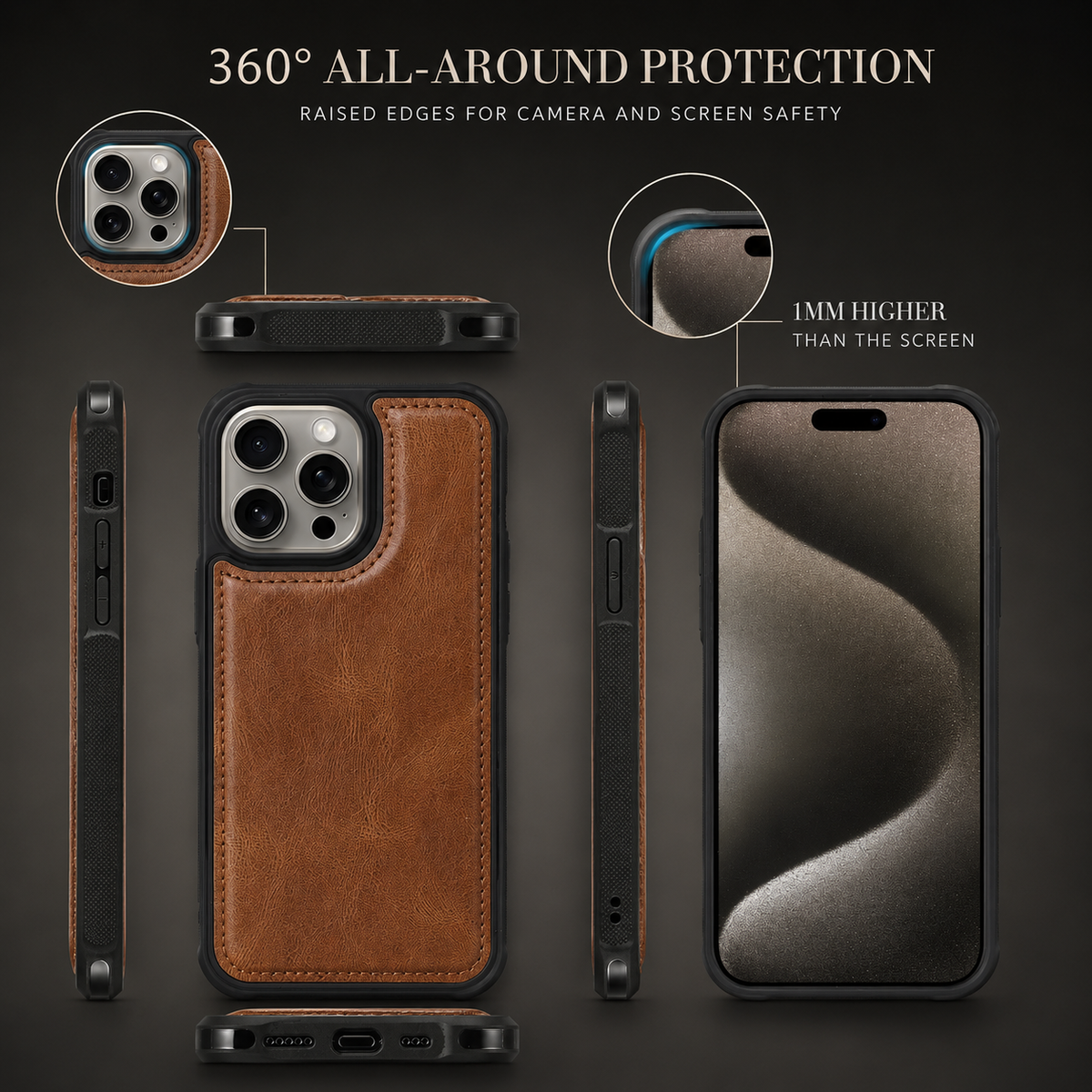 Premium iPhone Case Detachable Retro PU Leather Zipper Wallet Cover Card Slots Shockproof Protection