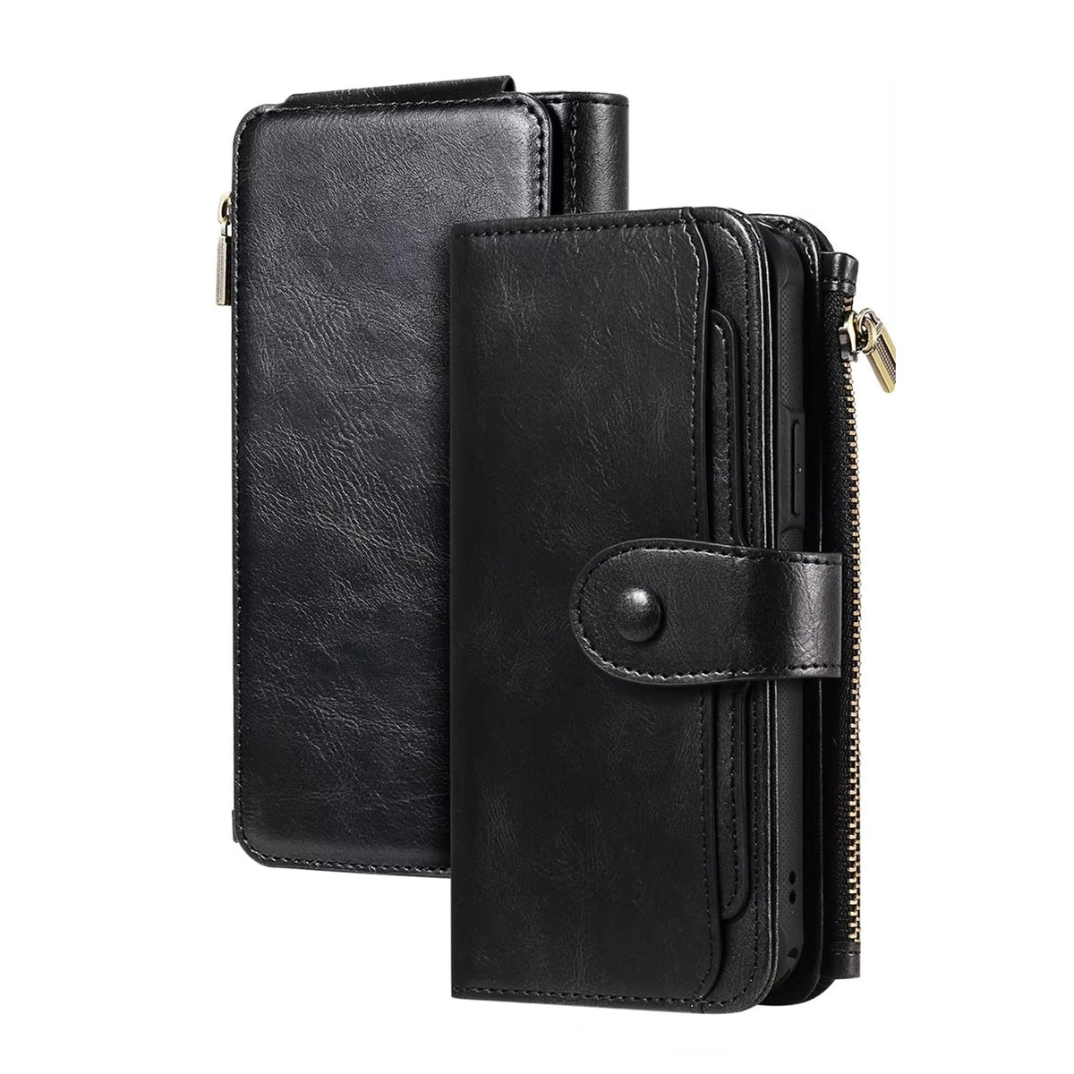 Premium iPhone Case Detachable Retro PU Leather Zipper Wallet Cover Card Slots Shockproof Protection