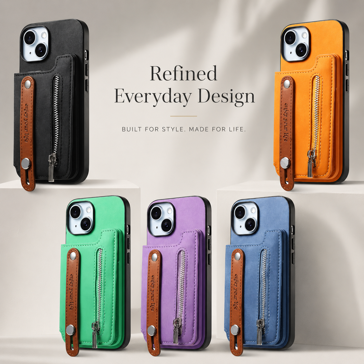 Premium iPhone Case Detachable Zipper Wallet Flip Cover PU Leather Card Holder Shockproof Full Protection