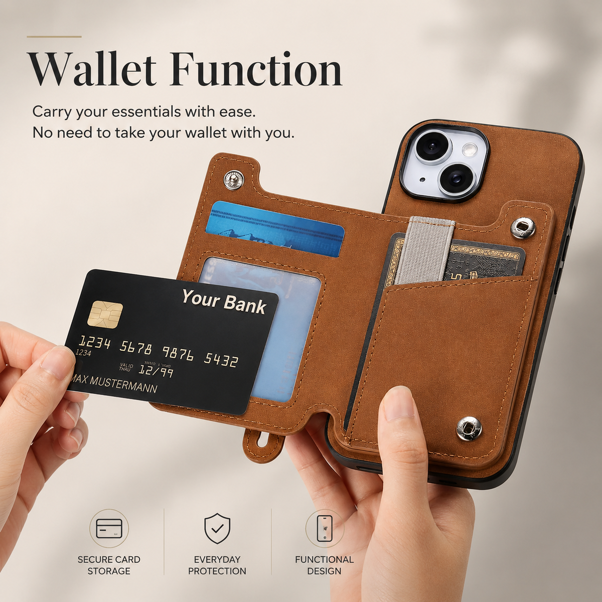 Premium iPhone Case Detachable Zipper Wallet Flip Cover PU Leather Card Holder Shockproof Full Protection