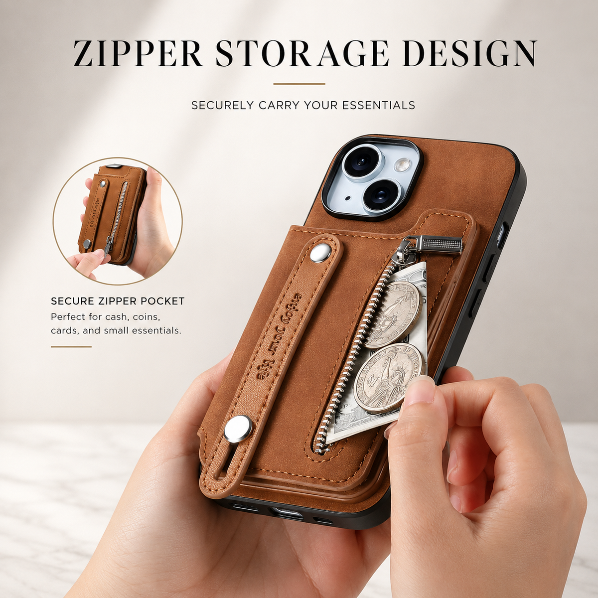 Premium iPhone Case Detachable Zipper Wallet Flip Cover PU Leather Card Holder Shockproof Full Protection